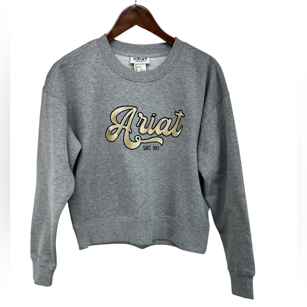 Ariat Real Heather Gray Metallic Varsity Logo Sweatshirt Womens Small